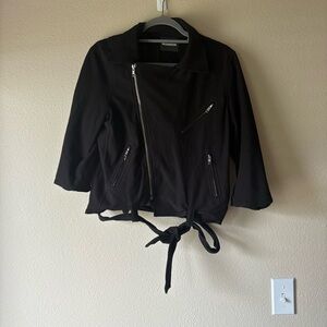 Monrow Black Cotten Jacket Classic Biker Style
